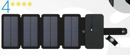 Foldable solar panel with five panels on a white background