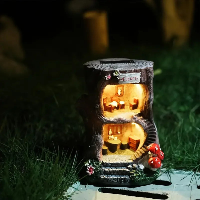 Whimsical Fairy Tree House Resin Sculpture - Vibrant Solar Tree House, Perfect for Garden and Lawn Decorations - Renewable Depot