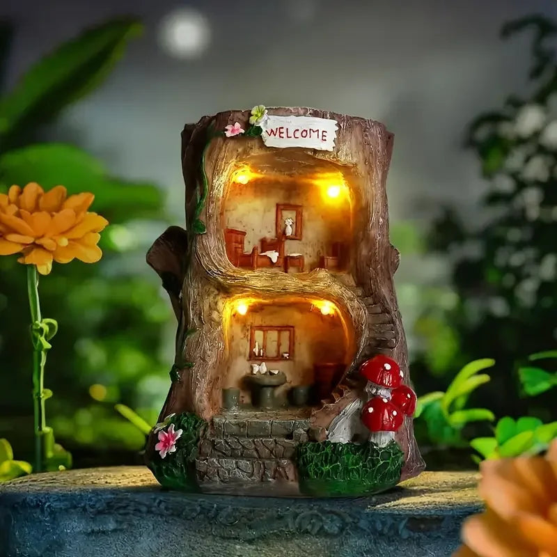 Whimsical Fairy Tree House Resin Sculpture - Vibrant Solar Tree House, Perfect for Garden and Lawn Decorations - Renewable Depot