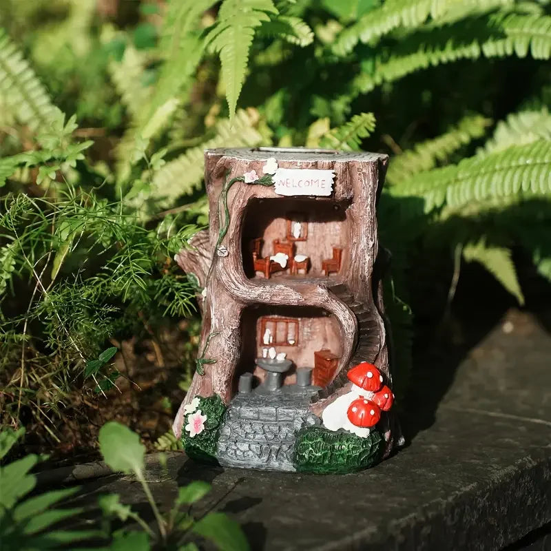 Whimsical Fairy Tree House Resin Sculpture - Vibrant Solar Tree House, Perfect for Garden and Lawn Decorations - Renewable Depot