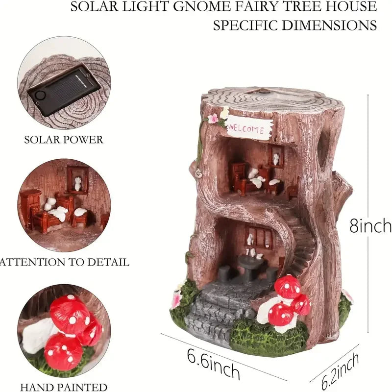 Whimsical Fairy Tree House Resin Sculpture - Vibrant Solar Tree House, Perfect for Garden and Lawn Decorations - Renewable Depot