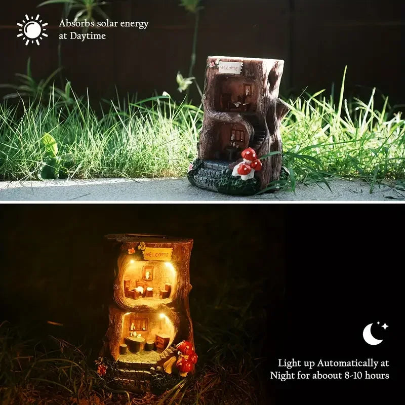 Whimsical Fairy Tree House Resin Sculpture - Vibrant Solar Tree House, Perfect for Garden and Lawn Decorations - Renewable Depot