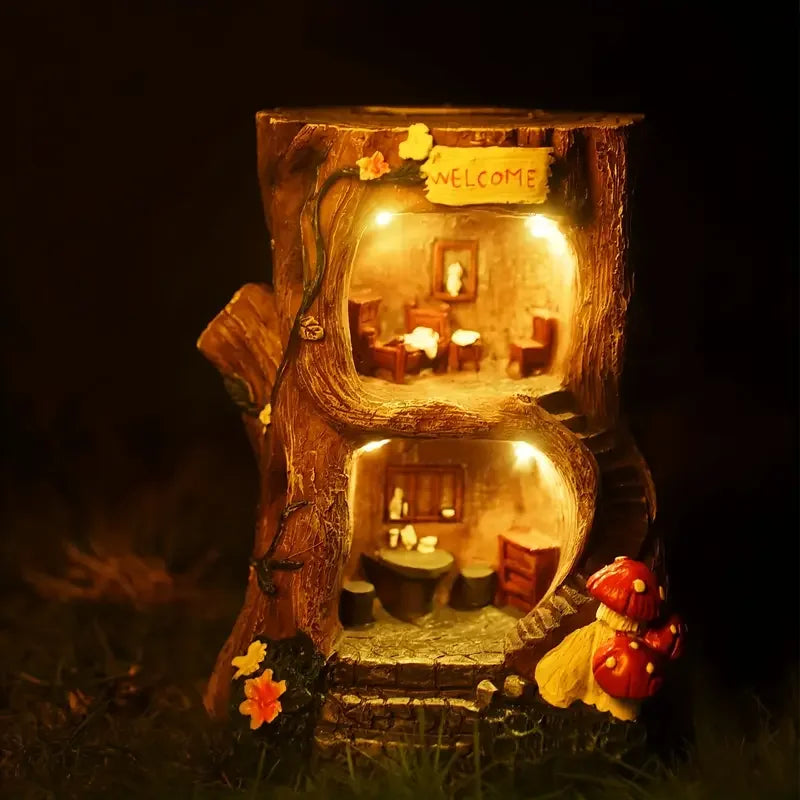 Whimsical Fairy Tree House Resin Sculpture - Vibrant Solar Tree House, Perfect for Garden and Lawn Decorations - Renewable Depot