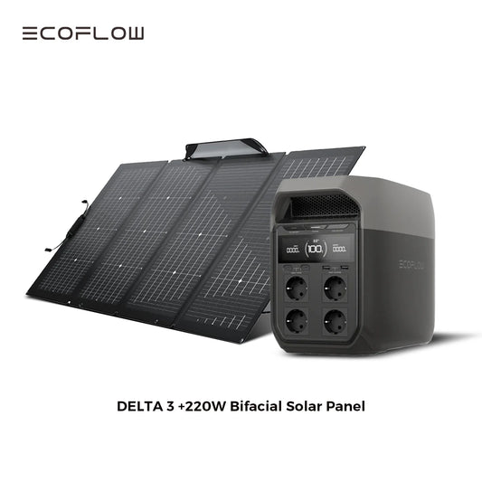 EcoFlow DELTA 3 Plus/ DELTA 3 1024Wh Portable Power Station+220W Bifacial Solar Panel Refurbished - EU plug