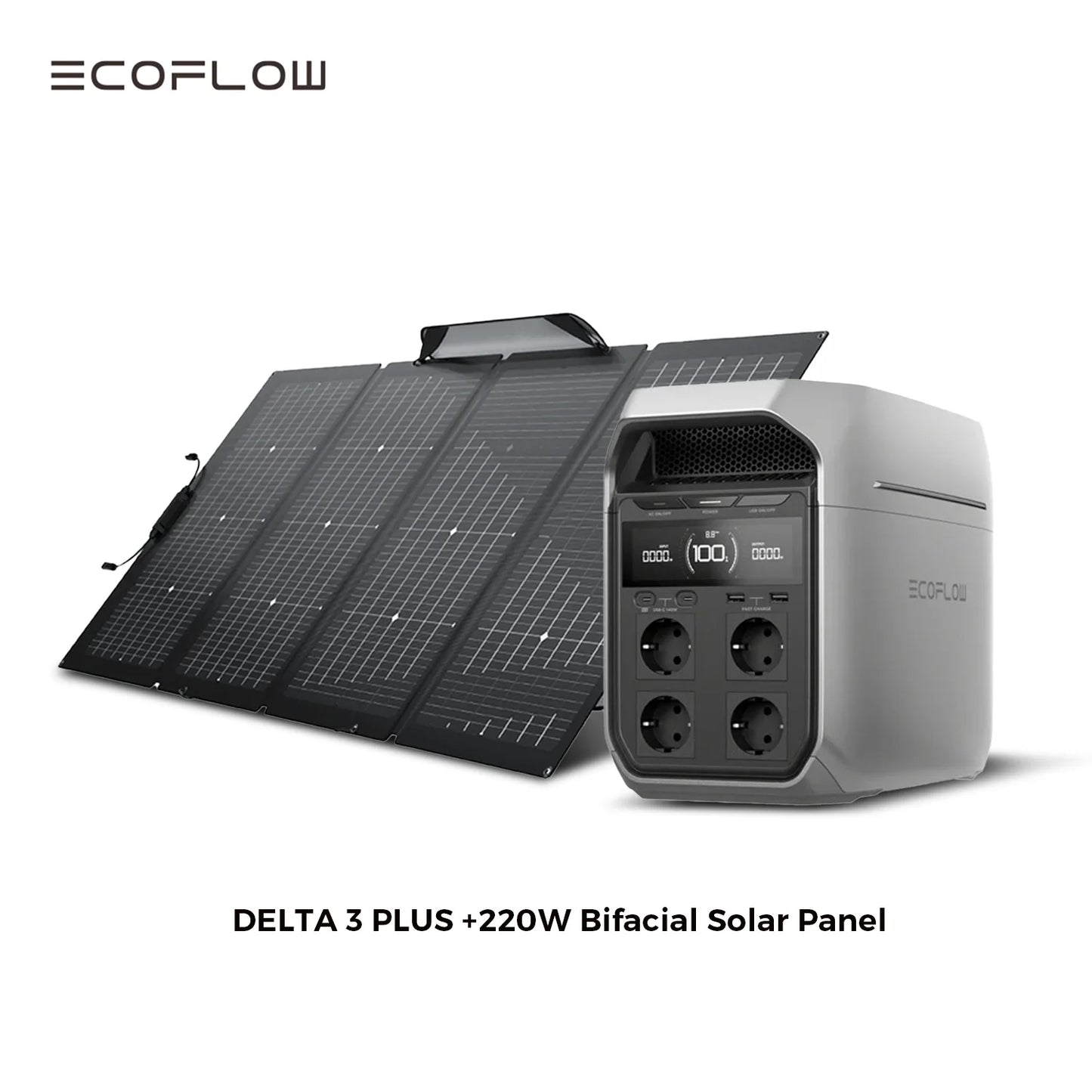 EcoFlow DELTA 3 Plus/ DELTA 3 1024Wh Portable Power Station+220W Bifacial Solar Panel Refurbished - EU plug