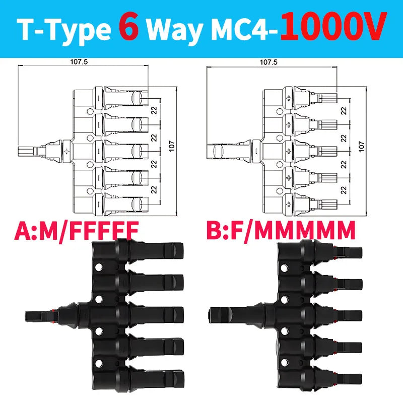 Solar Panel Parallel Connectors-T Branch 3/4/5/6/7Way - Renewable Depot