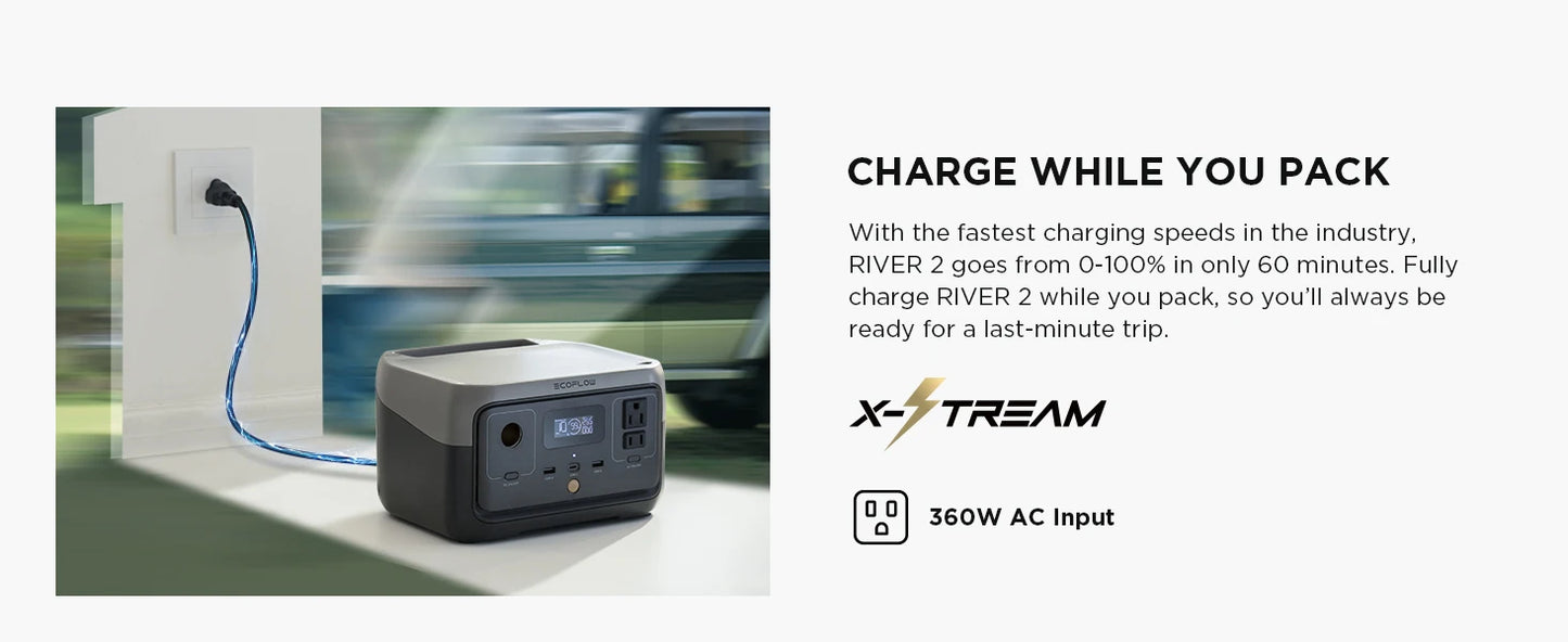 ECOFLOW Portable Power Station RIVER 2, 243Wh LiFePO4 Battery Solar Generator - Renewable Depot