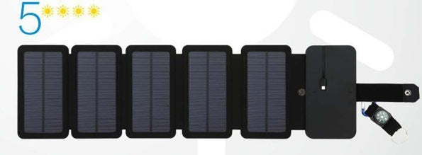 Foldable solar panel with a compass on a white background