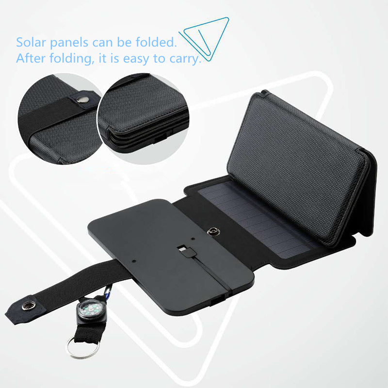 Black solar panel device with folding panels on a white background